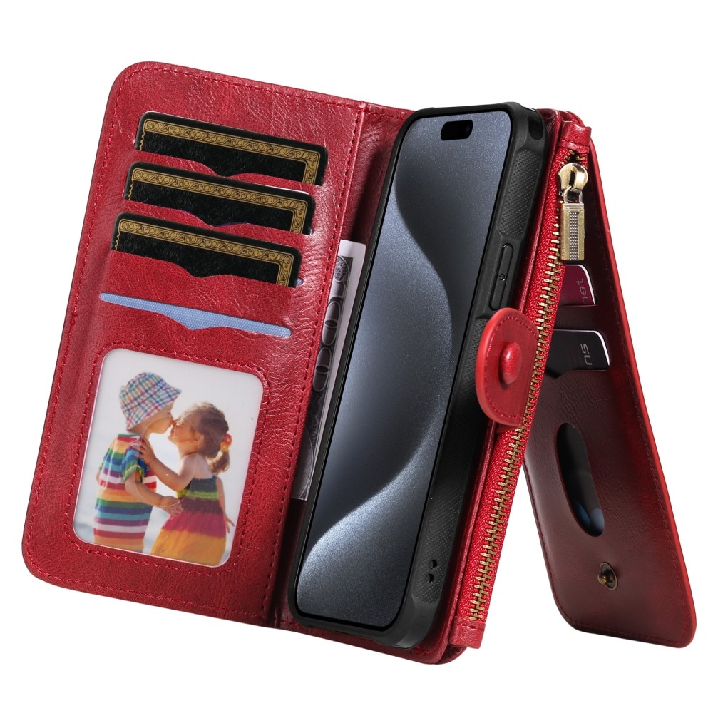 iPhone 15 Pro Magnet Leather Multi-Wallet rot