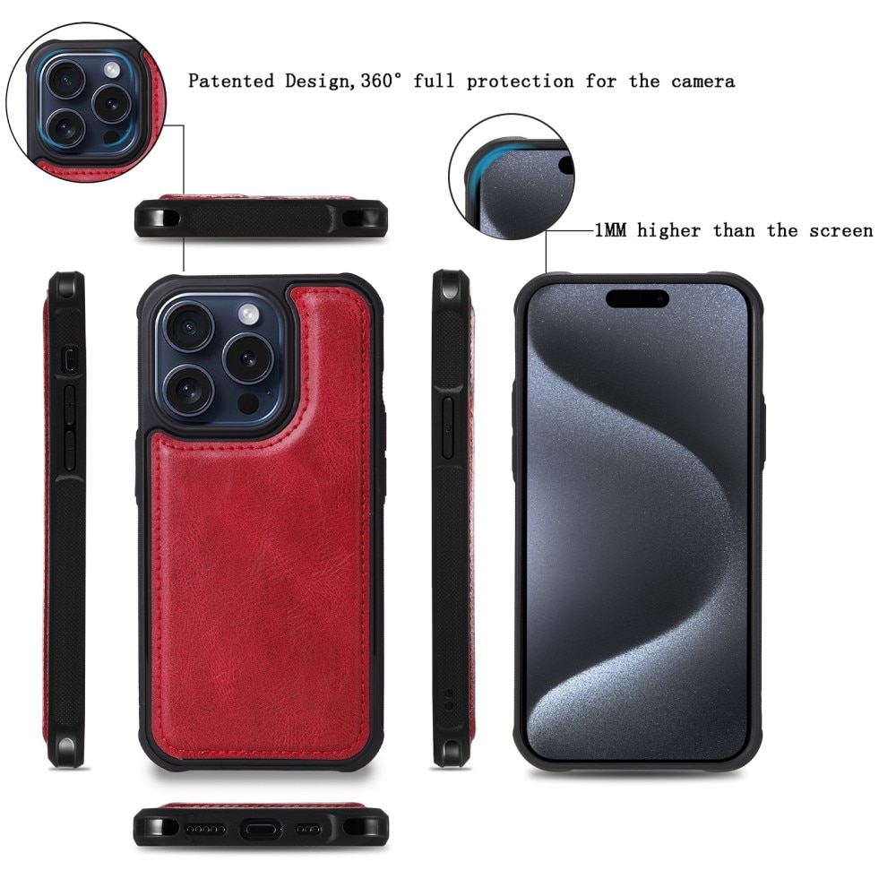 iPhone 15 Pro Magnet Leather Multi-Wallet rot