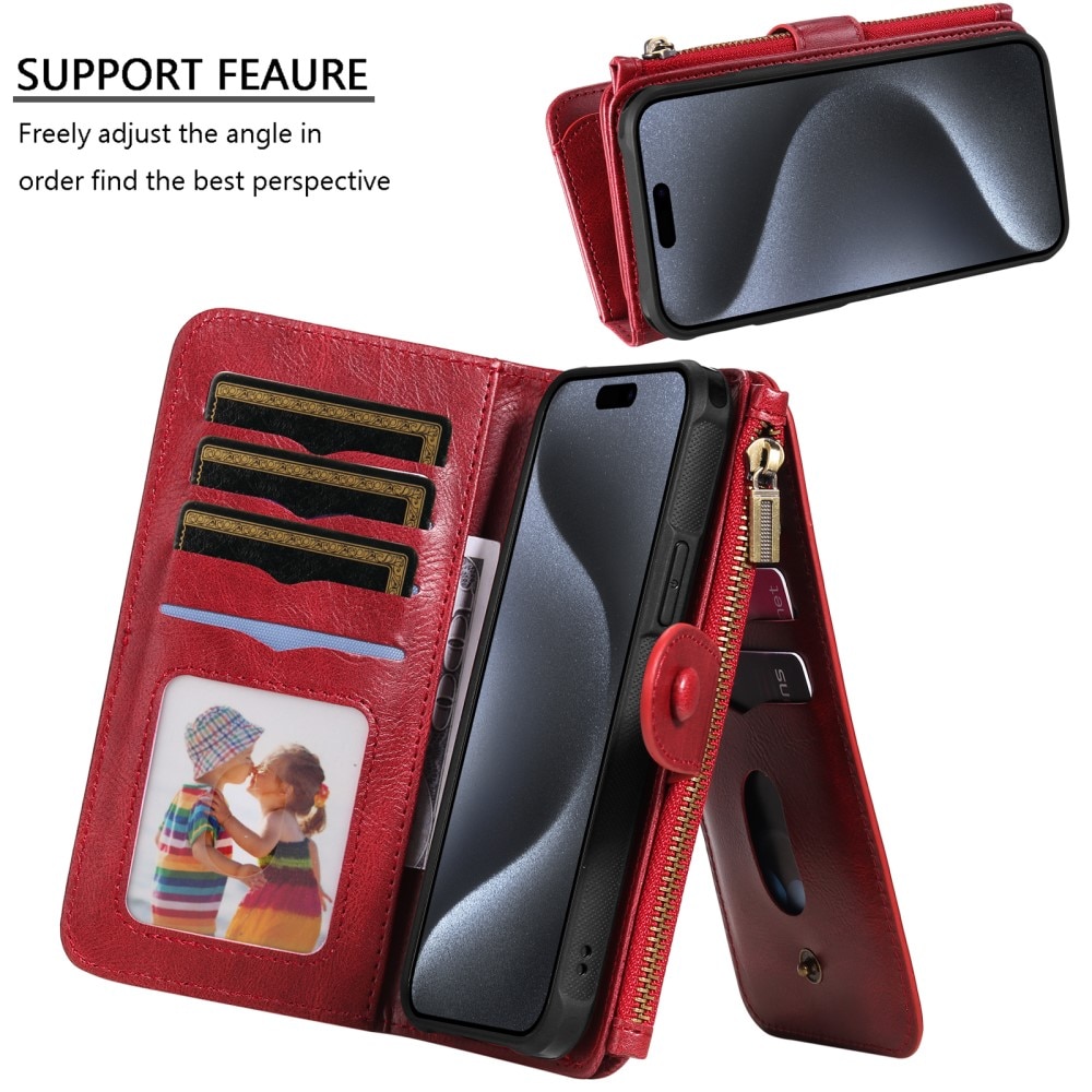 iPhone 15 Pro Magnet Leather Multi-Wallet rot