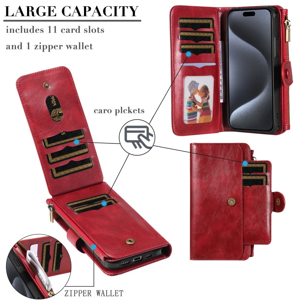 iPhone 15 Pro Magnet Leather Multi-Wallet rot