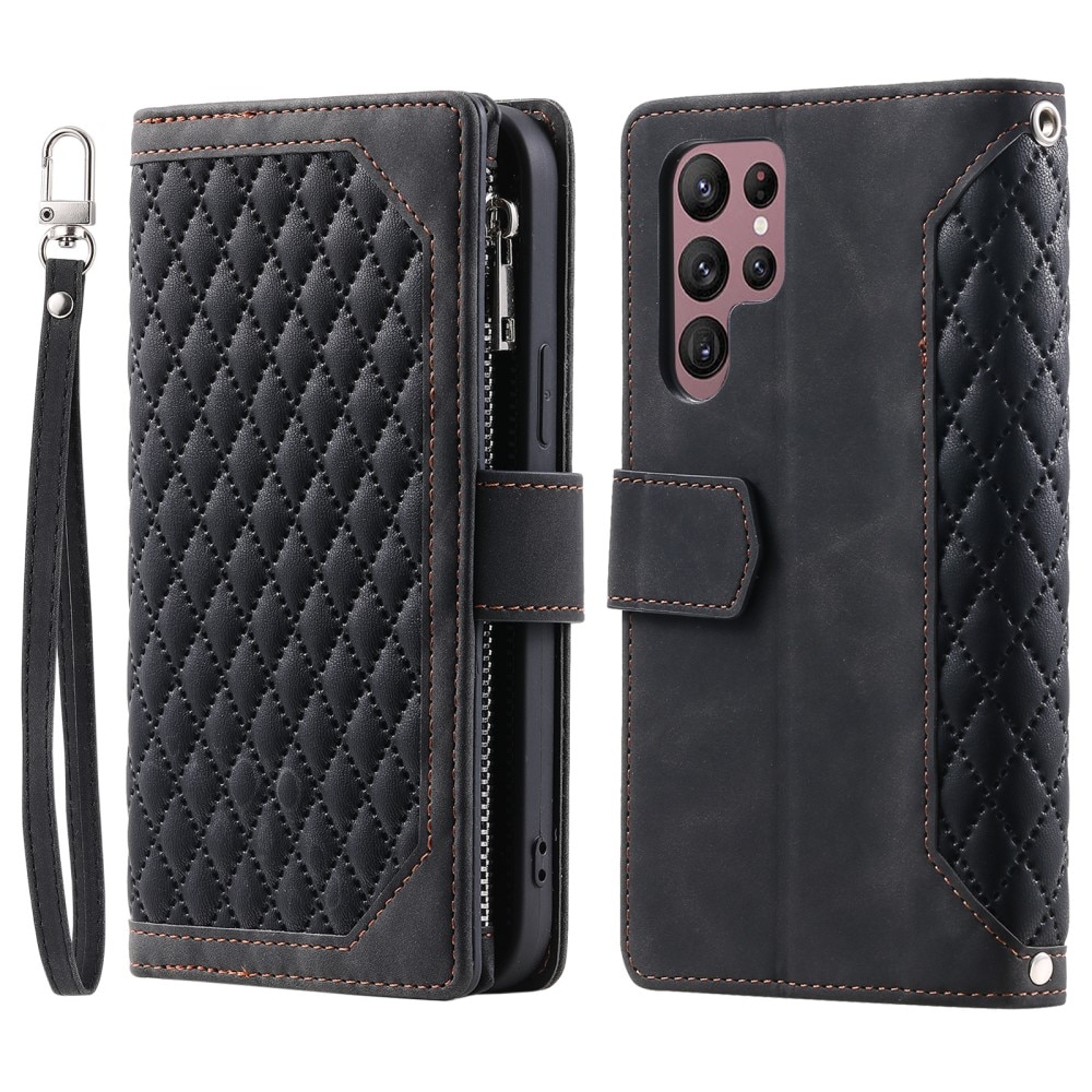 Samsung Galaxy S24 Ultra Brieftasche Hülle Quilted Schwarz