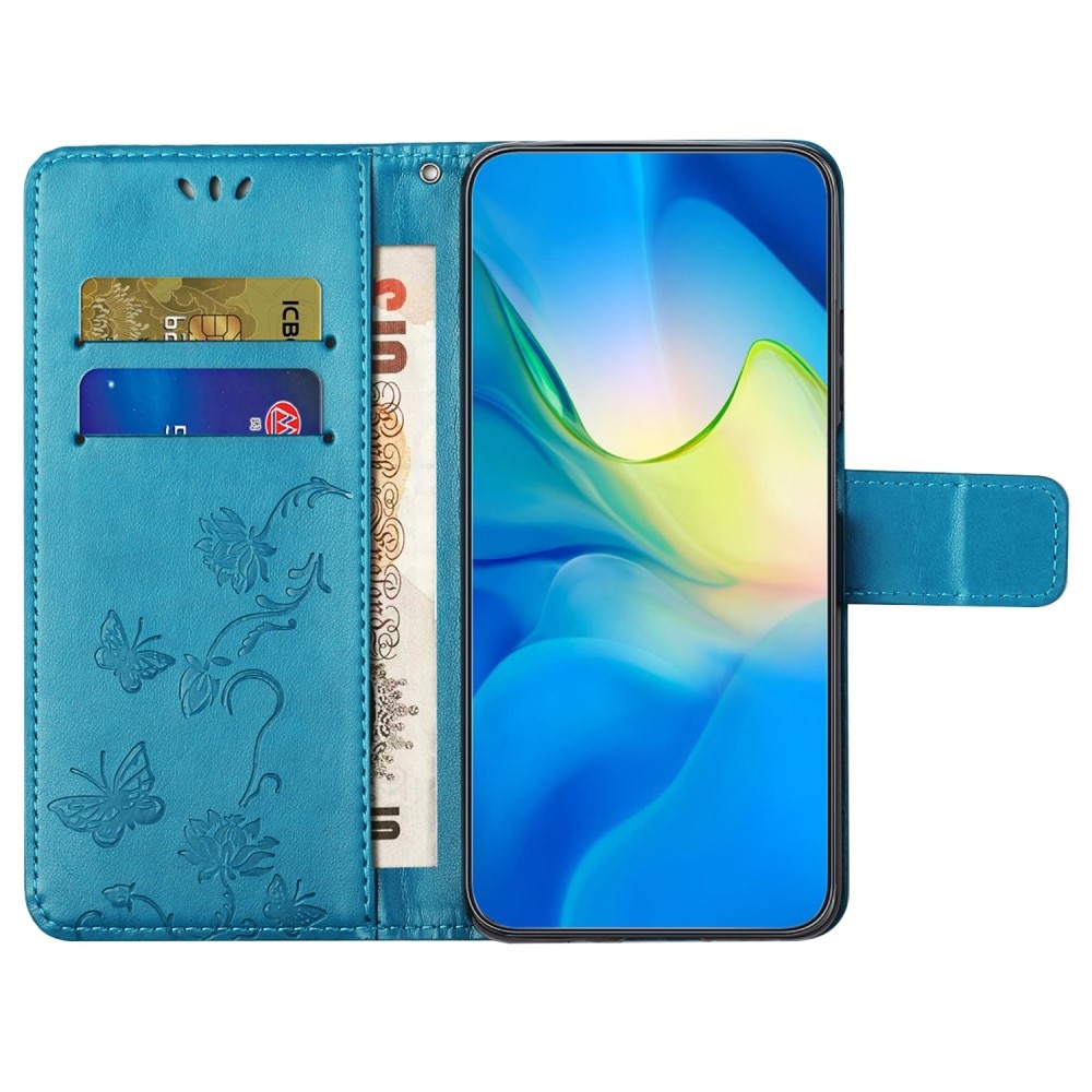 Samsung Galaxy S24 Handyhülle mit Schmetterlingsmuster, blau