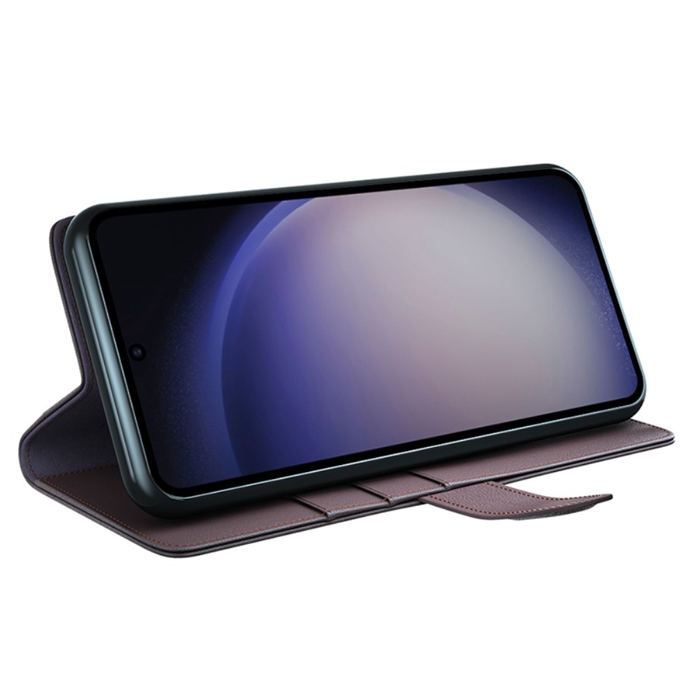 K-S-Trade Handyhülle für Samsung Galaxy S24 Ultra, Schutzhülle Handyhülle  Filz Hülle Kunst-Leder dunkelgrau braun