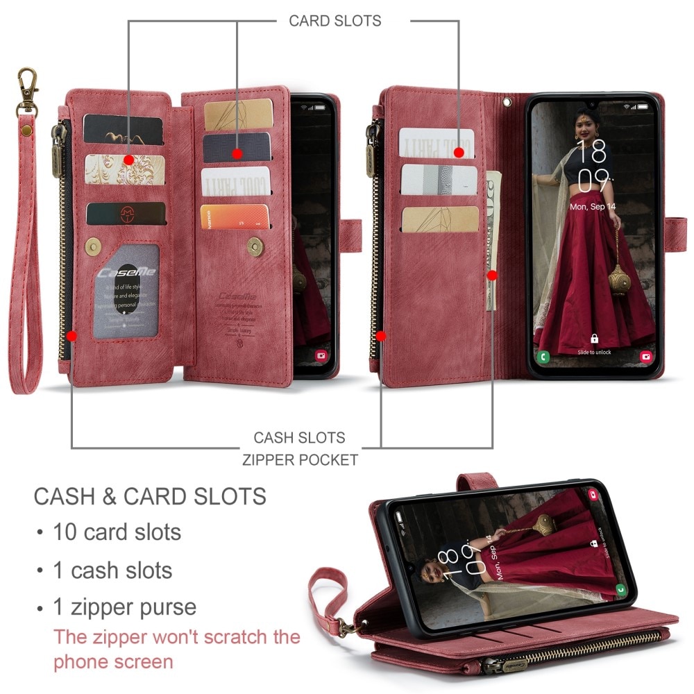 Zipper Portemonnaie-Hülle Samsung Galaxy A15 Rot