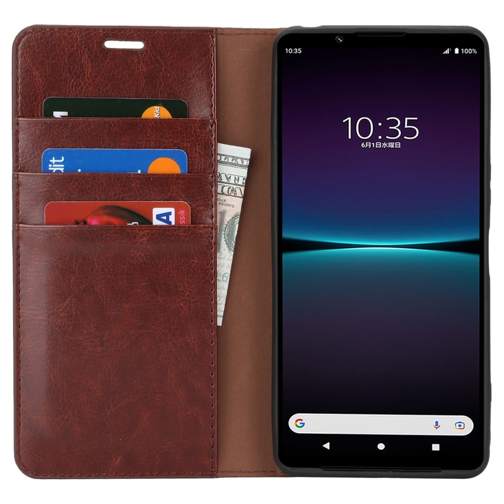 Sony Xperia 1 VI Handytasche aus Echtem Leder dunkelbraun