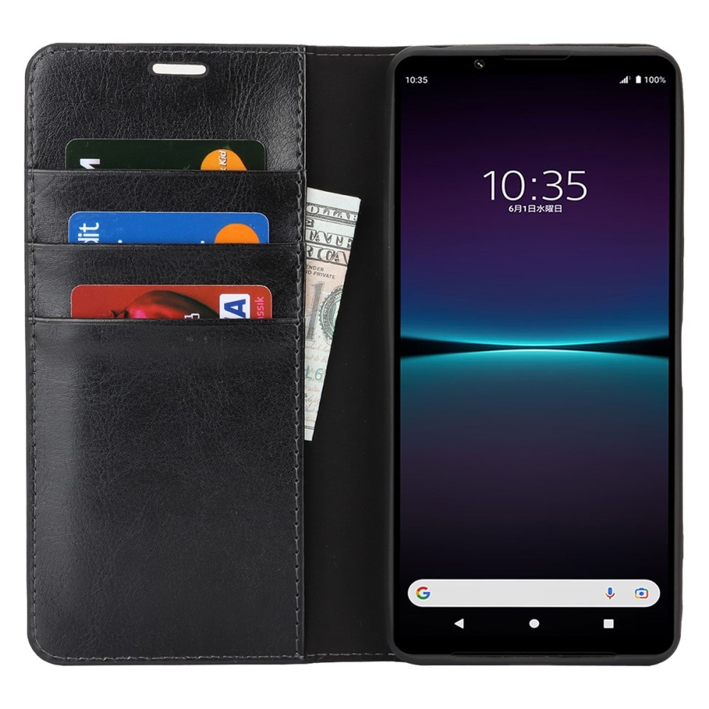 Sony Xperia 1 VI Handytasche aus Echtem Leder Schwarz