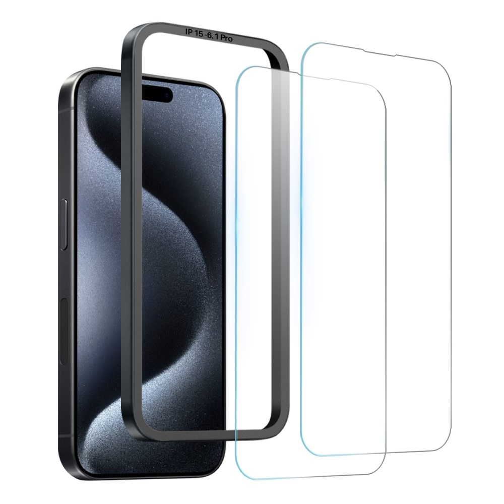 iPhone 15 Pro Displayschutz Panzerglas mit Montagerahmen (2 Stück)