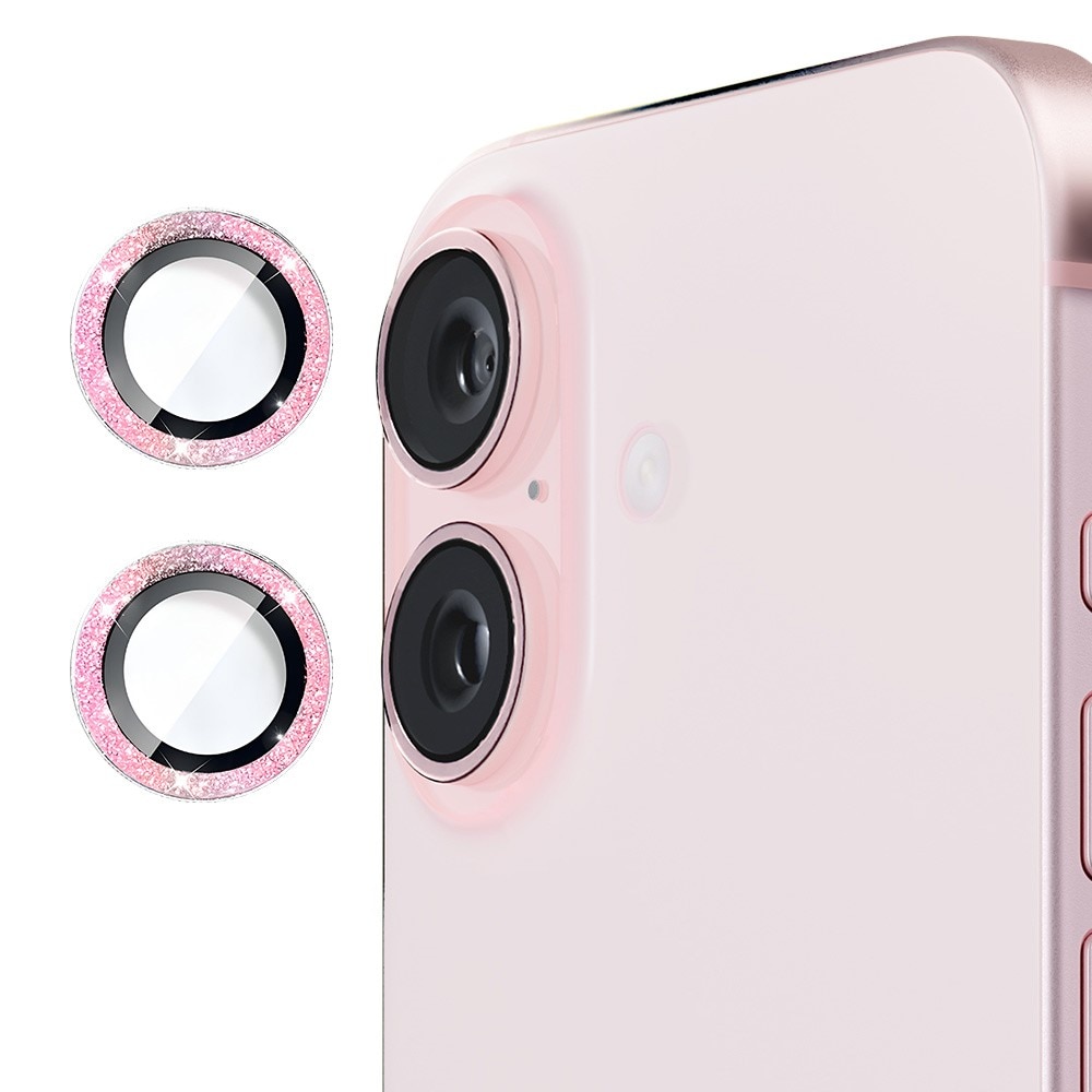 Glitzer Panzerglas für Kamera Aluminium iPhone 16 Plus rosa