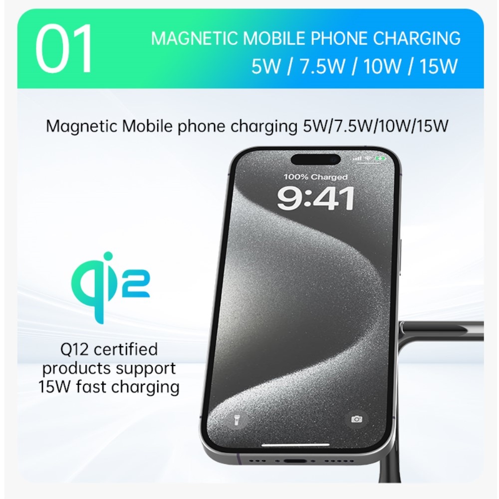 Samsung Galaxy S25 Ultra 3-in-1 Qi2 Magnetische Kabellose Ladestation schwarz