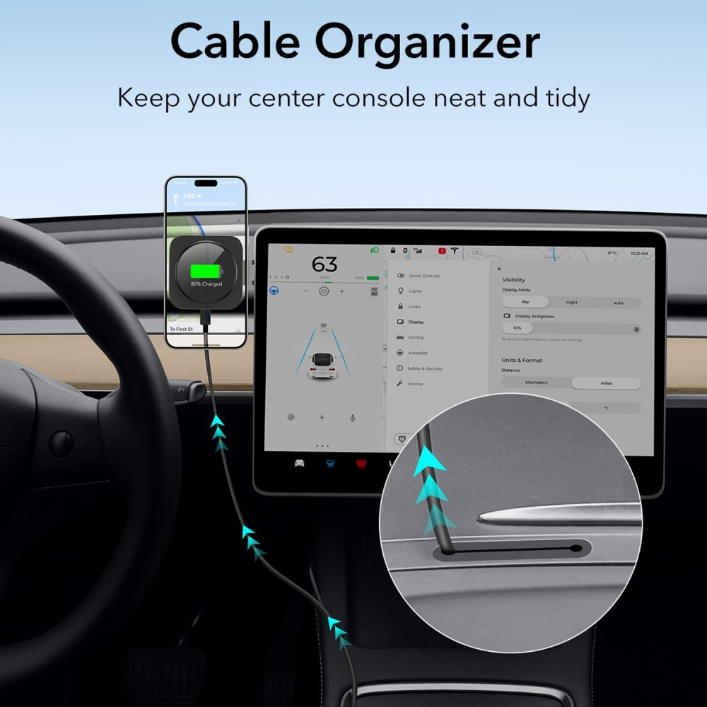 Qi2 HaloLock Tesla Touchscreen Kabelloses Autoladegerät schwarz