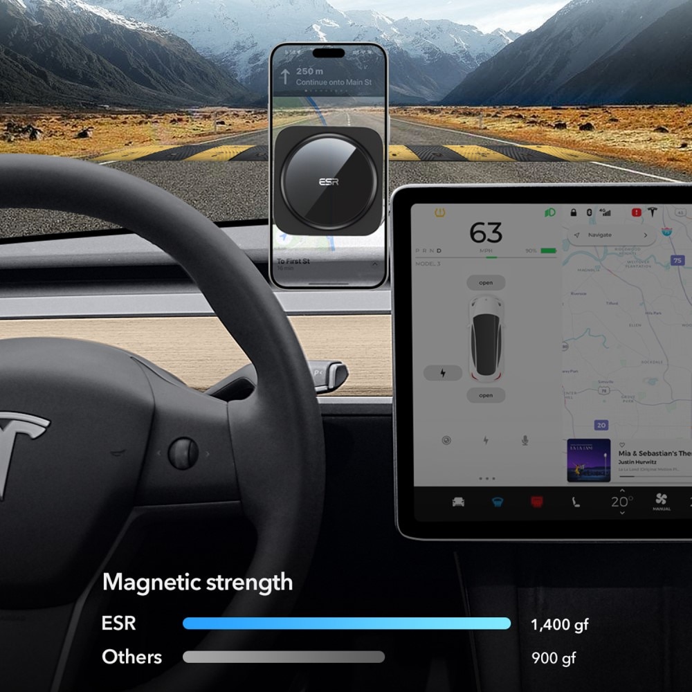 Qi2 HaloLock Tesla Touchscreen Kabelloses Autoladegerät schwarz