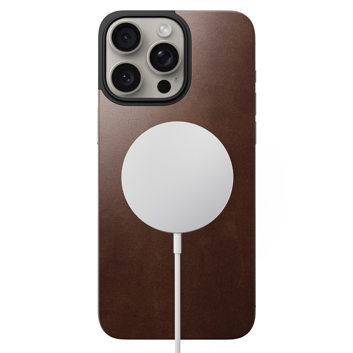 iPhone 15 Pro Max Magnetic Leather Back Rustic Brown