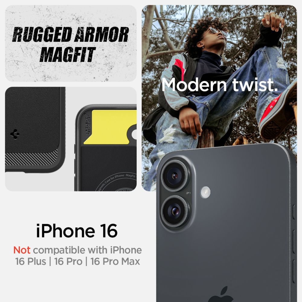 Case Rugged Armor MagSafe iPhone 16 Black