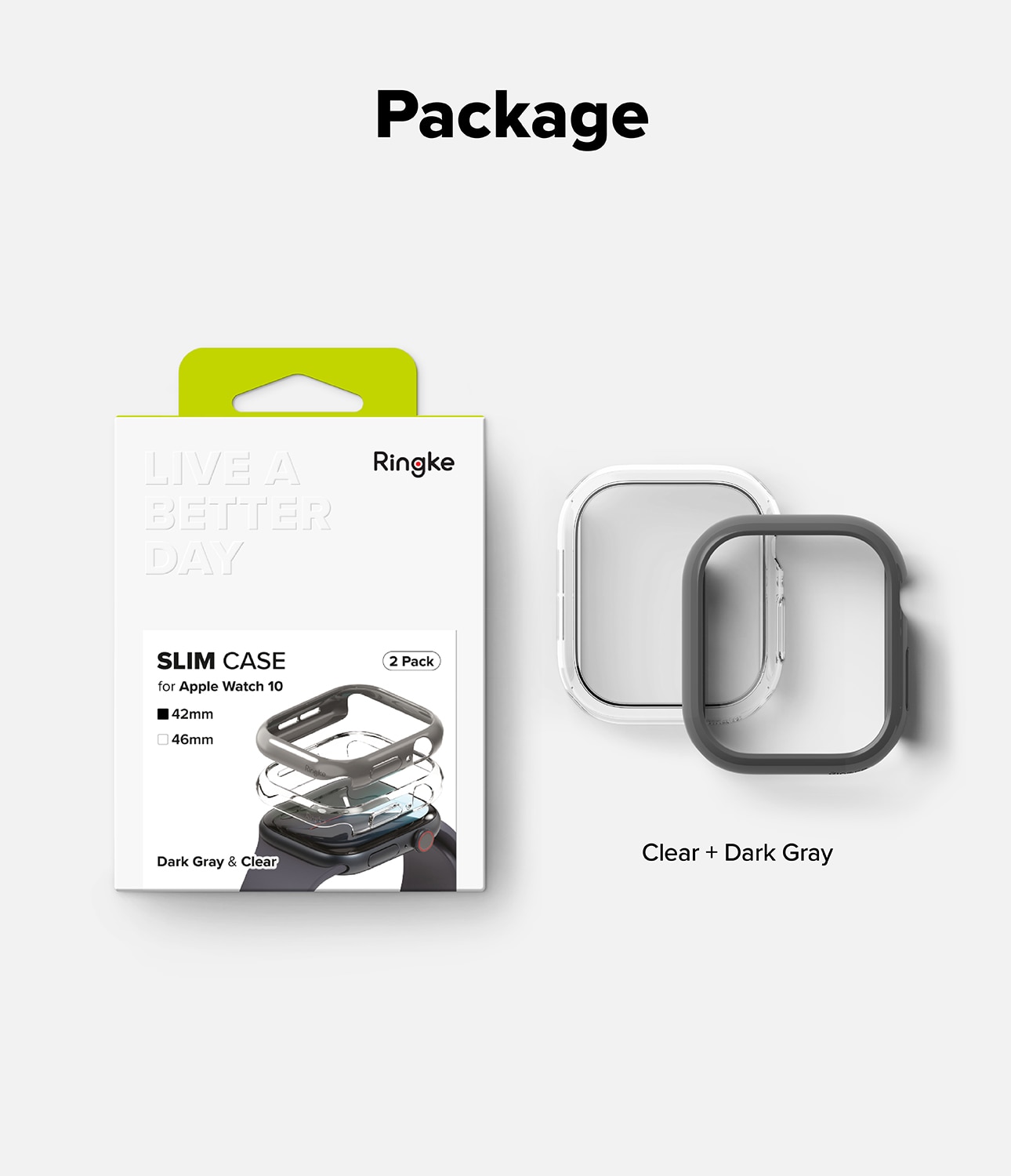 Slim Case (2 Stück) Apple Watch Series 10 42mm Dark Gray & Clear