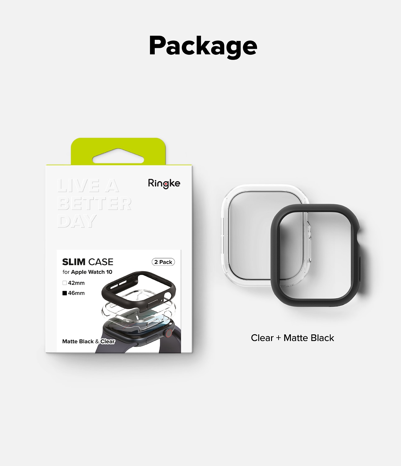 Slim Case (2 Stück) Apple Watch Series 10 42mm Matte Black & Clear