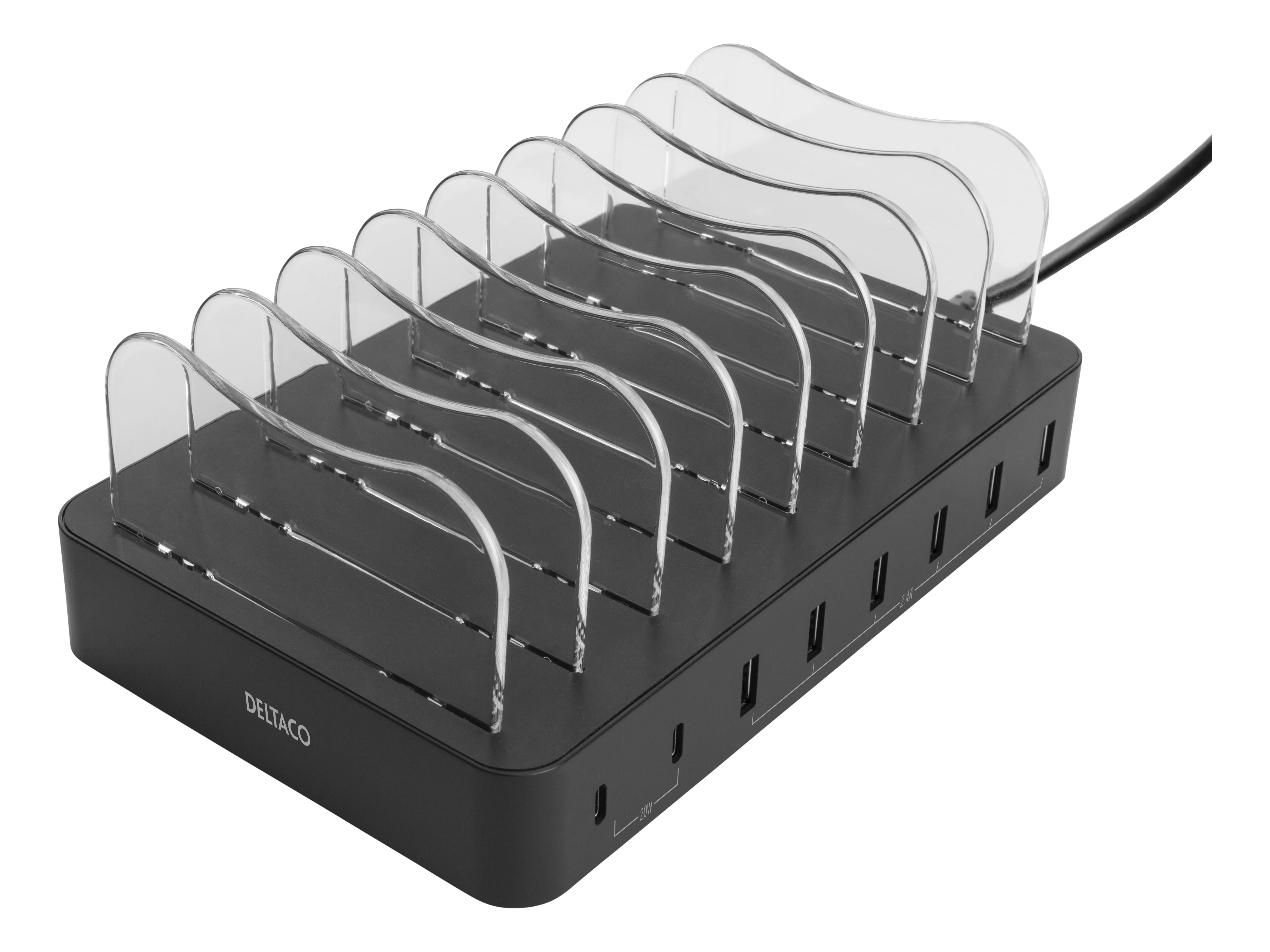 Ladestation für 8 Geräte, 6x USB-A, 2x USB-C 75W schwarz