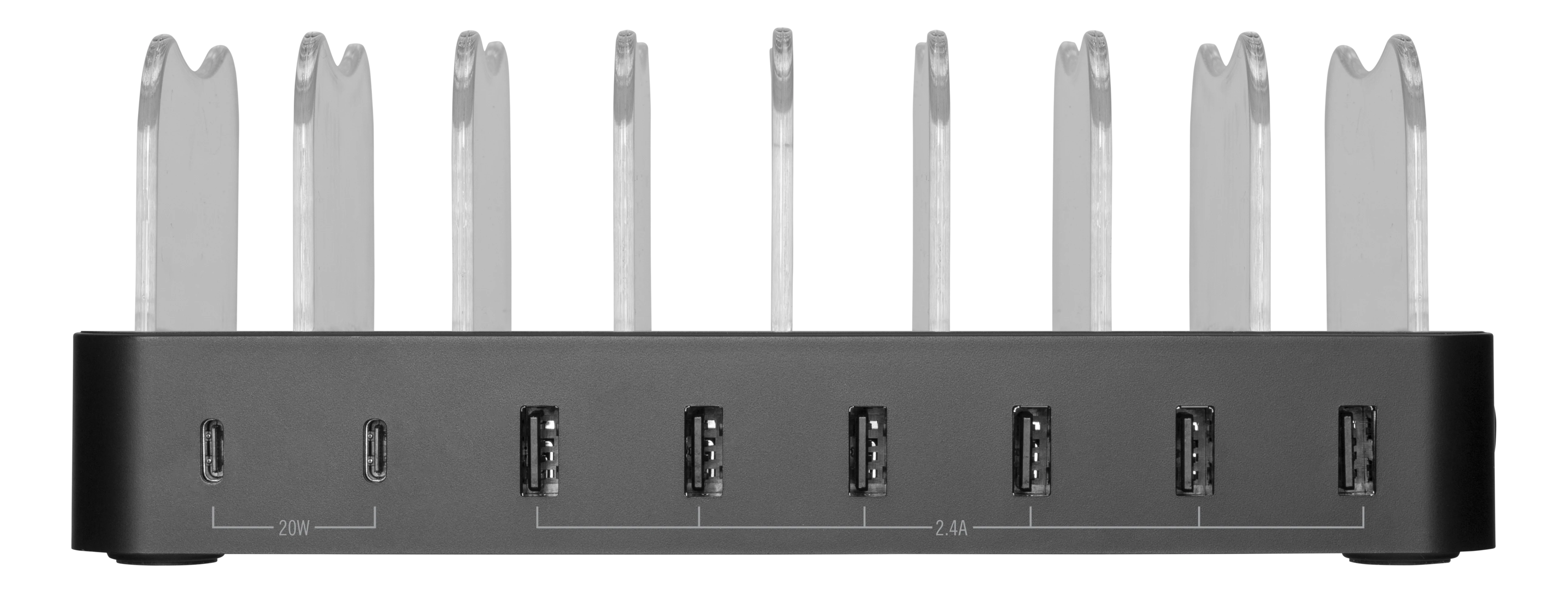 Ladestation für 8 Geräte, 6x USB-A, 2x USB-C 75W schwarz