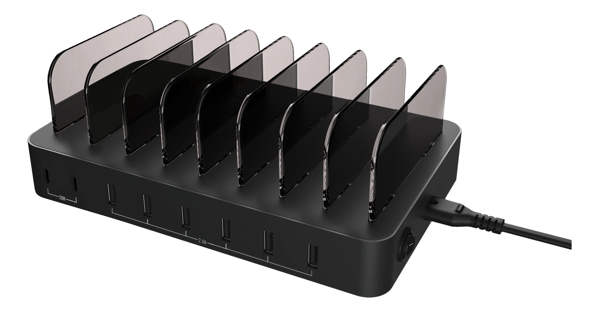 Ladestation für 8 Geräte, 6x USB-A, 2x USB-C 75W schwarz