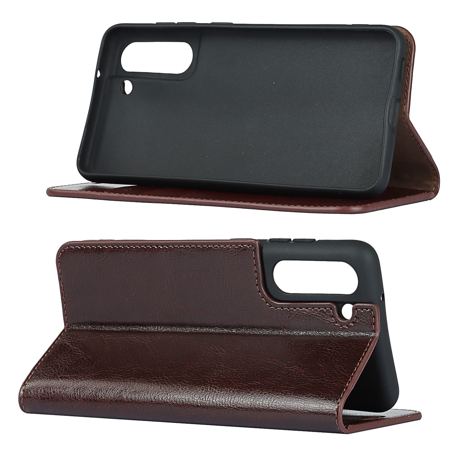 Samsung Galaxy S21 Handytasche aus Echtem Leder Dunkelbraun