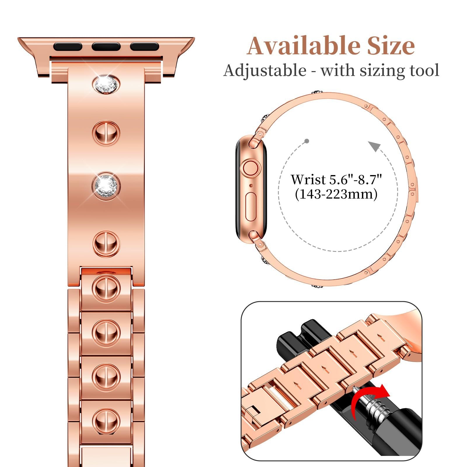 Bangle Diamond Bracelet Apple Watch 41mm Series 9 roségold