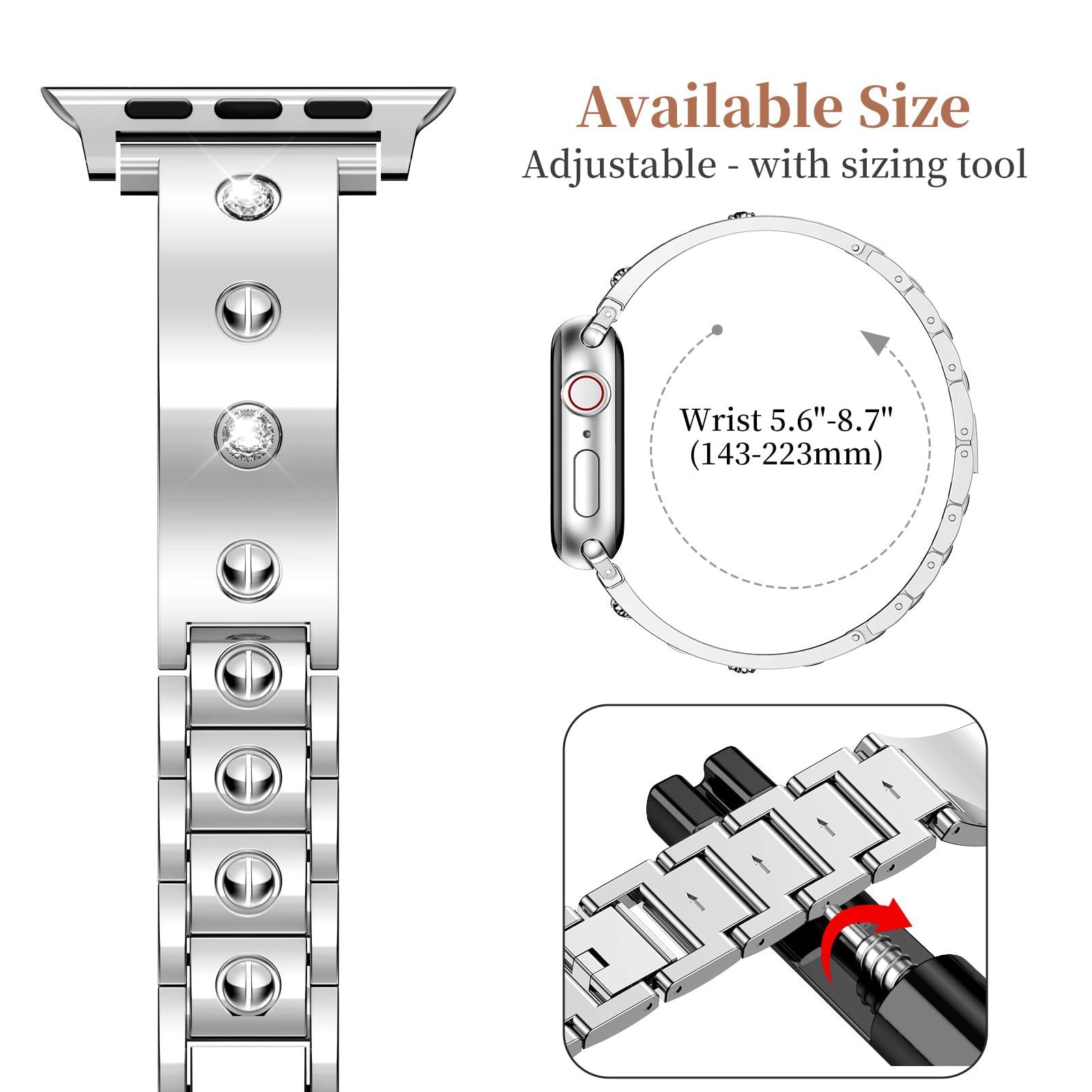 Bangle Diamond Bracelet Apple Watch 41mm Series 9 silber