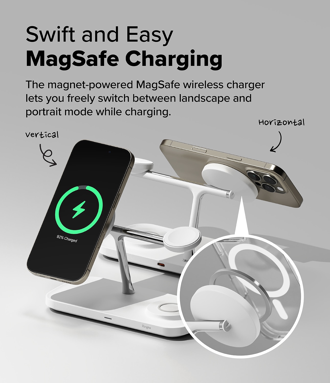 3-in-1 Wireless Charger Stand Qi2 MagSafe weiß