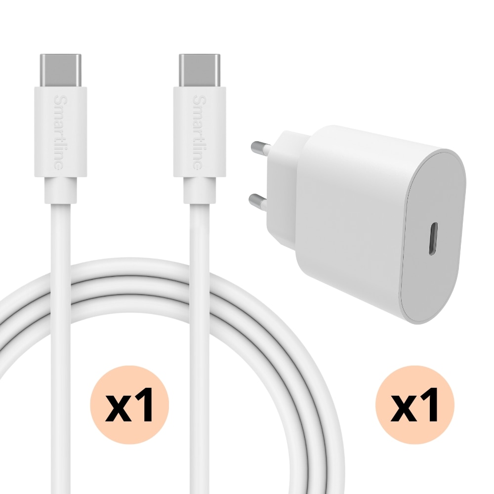 Zwei-in-eins-Ladegerät für iPhone 15 Plus - 2m-Kabel und Wandladegerät -  Smartline
